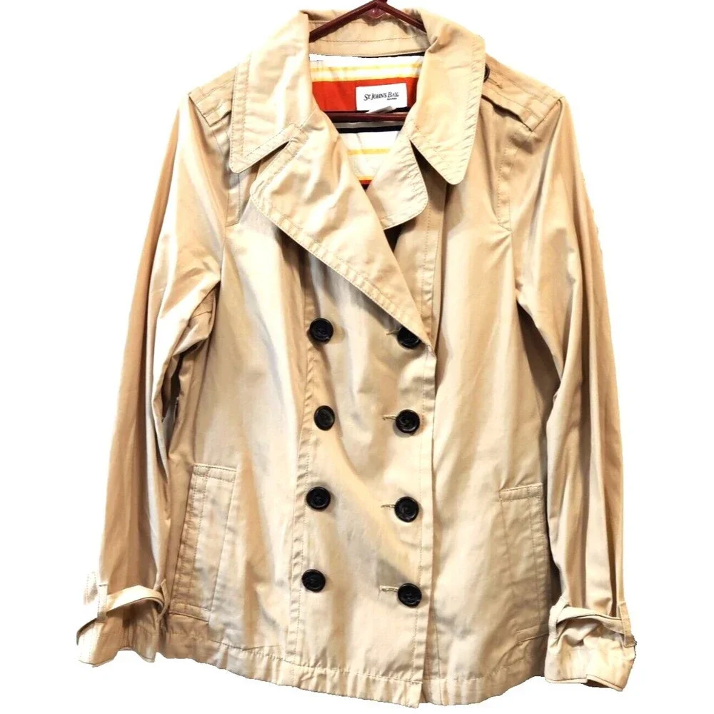 St. Johns Bay Double Breasted Lightweight Khaki Jacket / Women's L/ Nice / S57 - Picture 1 of 10